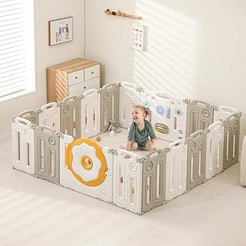 Foldable Playpen - Portable Kids Play Yard with 18 Panels, Adjustable, Baby and Toddler Safe
