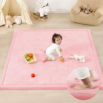 1.3" Thick Baby Play Mat for Floor Playpen, 71x59 Large Foam Tummy Time Mat, Padded Support Soft Plush Nursery Rug for Infant Kids Toddler Crawling Kick Activity (Pink)