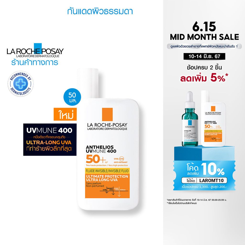 ลา โรช-โพเซย์ La Roche-Posay Anthelios UVMune 400 Invisible Fluid กันแดด50ml.