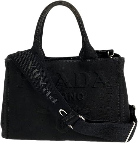 Prada Canvas Tote Bag, Black, Silver Hardware, Adjustable Strap