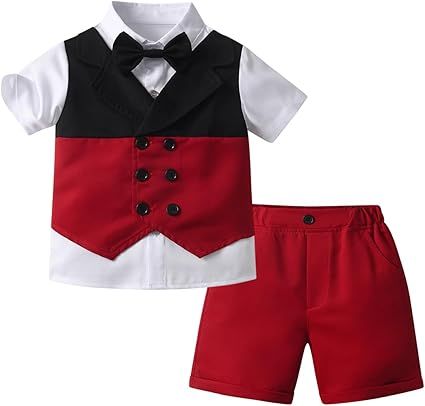Mud Kingdom Boys Suit 4 Piece Dress Shirt Vest Shorts Set with Bow Tie 2-8 Years
