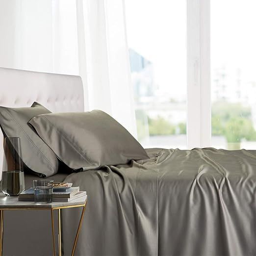 Royal Hotel Bedding 100% Natural Viscose Made from Bamboo Sheets, Soft Cooling Sheets, Breathable Hotel Sheet and Pillow Cases, 3 Piece Set - 15 Inch Deep Pocket - Twin XL - Gray