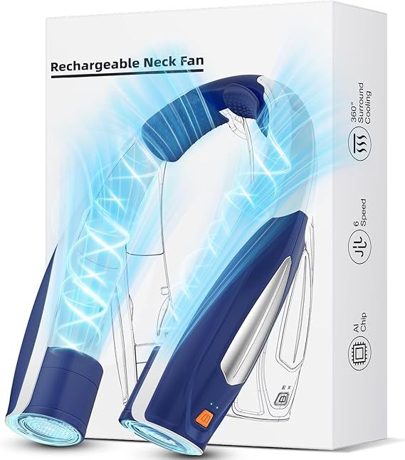 AI Neck Fan, 6 Speeds Adjustable Portable Personal Fan Rechargeable, 6000 mAh Battery Faster Cooling Wearable, Ultra Quiet for Home, Office, Travel, Outdoor