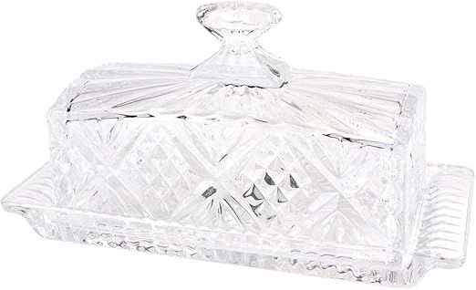 Glass Butter Dish with Lid Handle Butter Keeper Dessert Tray Cake Plate Crystal Covered Butter Dish for Home Kichen Candy, Dessert, Parfait, Jam