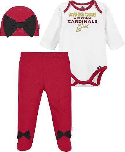 Gerber NFL baby girls 3 Pack Bodysuit Registry Gift Set Footed Pant and Cap