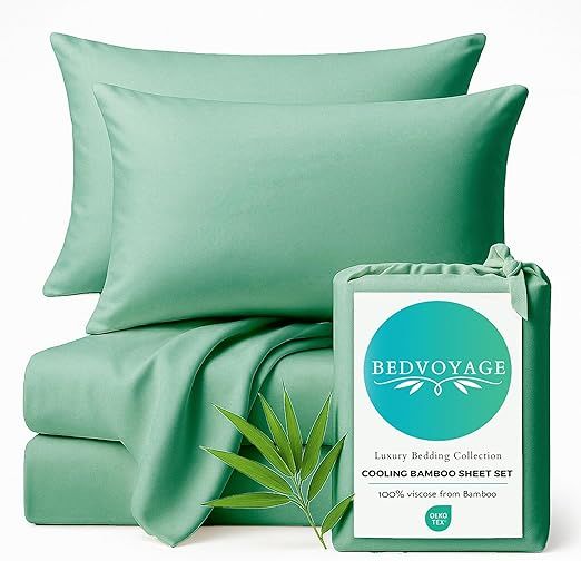 BedVoyage - Viscose from Bamboo Queen Sheet Set - Luxury Sheets Queen Size - Cooling Bed Sheets 18" Deep Pocket - Ultra Soft Sheet and Pillowcase Set `- Seaglass