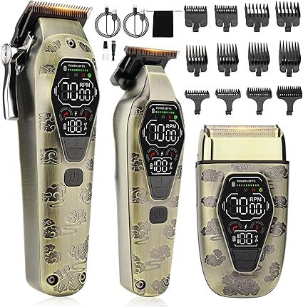 Hair Clippers for Men Professiona,3 in 1 T-Blade Barber Clippers and Trimmers Set for Barber kit, Mens Cordless Hair Clippers, Beard Trimmer for Men
