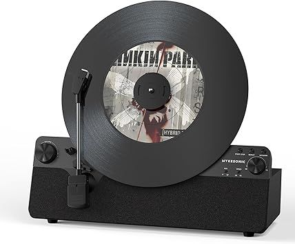 Vertical Automatic Record Player Bluetooth, MYKESONIC Belt Drive Vinyl Turntable, Magnetic AT-3600L Cartridge, Bluetooth in & Out, Hi-Fi Stereo Speakers, Aux in Headphone, RCA Out, Anti-Resonance