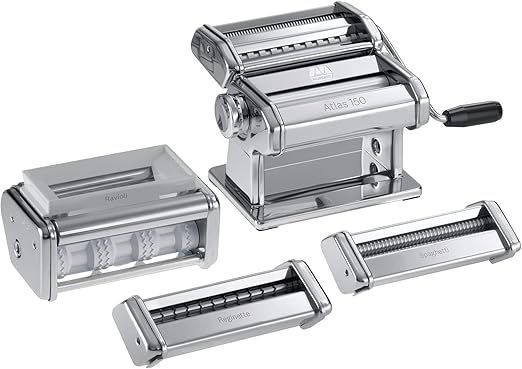 MARCATO Made in Italy Multipast 4 Piece Pasta Maker Gift Set. Includes Atlas 150 Classic Pasta Machine + ravioli + spaghetti + reginette)