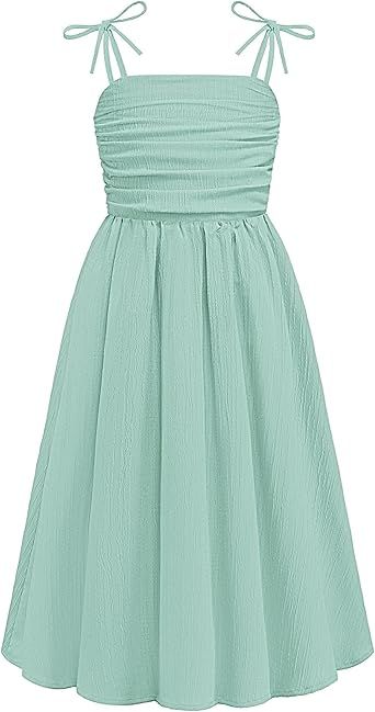 Arshiner Girls Summer Dress Maxi Spaghetti Strap Ruched Flowy Beach Boho Casual Teen Girl Sundress 6-14 Years