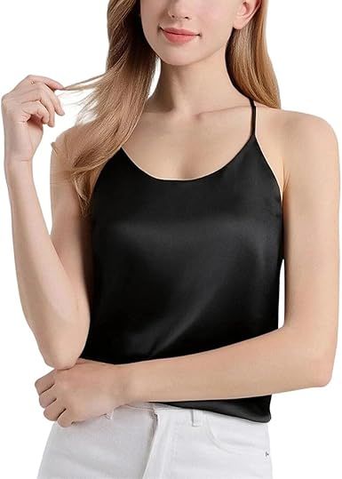 Women's Casual V-Neck Sleeveless Spaghetti Strap Tank Top Loose Fit Pullover Basic Vest