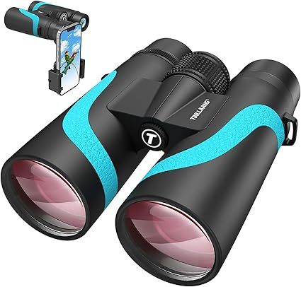 15x55 UHD Binoculars for Adults High Powered with Phone Adapter - Large View, BAK4 Prism, Waterproof, Lightweight for Bird Watching, Hunting, Cruise, Travel, Sports (Blue)