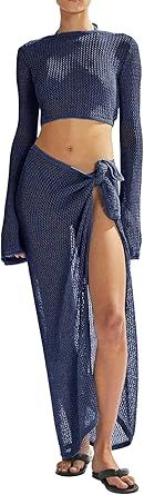 Women's Swimsuits Cover Ups Set for Crochet Bathing Suit Hollow Out 2 Piece Bikini Coverup Beach Swimwear