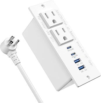 Conference Recessed Power Strip USB C Fast Charging,Furniture Recessed Outlet,Table Power Strip,Flush Mount for Side Table (White, 65W USB-C Ports)