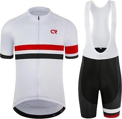 CR Men's Cycling Jersey Set Road Bike Jersey Zipper Pocket Short Sleeves Cycling Kits Bib Shorts 3D Padded