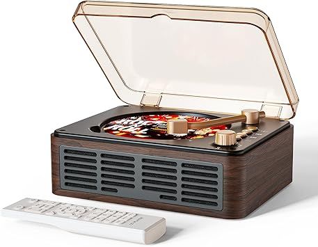 CD Player with Speakers Bluetooth Nostalgic Retro Portable CD Players for Home Wood Music Player FM Radio for HomeWired and Remote Control-Walnut Brown