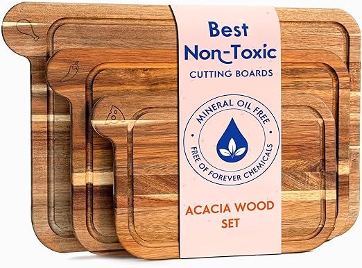 Non Toxic Cutting Boards - Cutting Board Set Free of Mineral Oil, Made of FSC Acacia Wood - Cutting Boards for Kitchen - Includes 3 Chopping Boards. By Ziruma