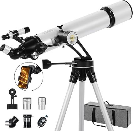 Telescope,90mm Aperture 700mm with Vertisteel AZ Mounting Slow-Motion Mount, High Power Telescopes for Adults Astronomy, Easy for Beginners, with Carry Bag,Wireless Remote Control, Phone Adapter,White