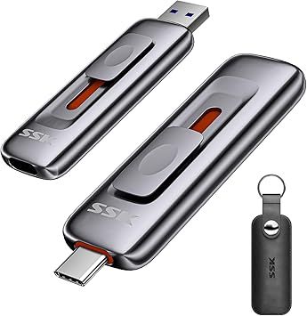 SSK 1TB Flash Drive SSD External, Push-Pull USB Drive up to 1000MB/s Dual Head, Thumb Drive-USB SSD Memory Stick for iPhone 15/16/17, Android, Tablet, Win& Mac Zinc Alloy