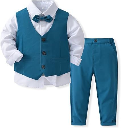 Boys 3Pcs Clothing Sets Cotton Long Sleeve Bowtie Shirts +Vest +Pants Casual Suit