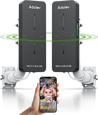 WiFi 6 Wireless Bridge, Dual Band Gigabit WiFi Bridge with 5KM Long Range, 2.4G/5.8G, Compatible with Starlink, Plug & Play, Point-to-Point Wireless Bridge for Barn Garage Farm, IP65