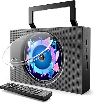 Portable CD Player Boombox with Bluetooth - Rechargeable CD Player with FM Radio, USB, AUX, Remote Control - Stereo Sound System with 4000mAh Battery - Supports CD/CD-R/CD-RW/MP3/WMA