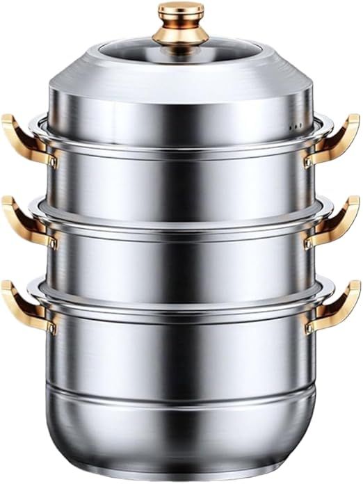 Stainless Steel Steamer Pot with Lid, Large Capacity, Induction Compatible, Durable, Vented Lid for Cooking Vegetables, Pasta, Dumplings, Soups Multipurpose Steam Cookware