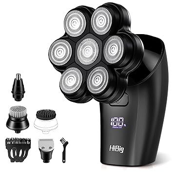 Head Shavers for Bald Men - 7D Arc Electric Razor with Magnetic Detachable Head, Waterproof Wet Dry 5-in-1 Electric Shaving & Grooming Kit, LED Display Head & Body Hair Shaver, Black