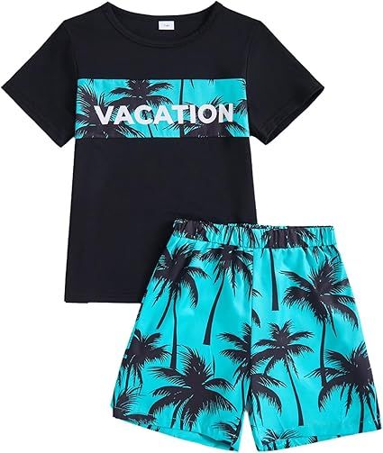 Boy Clothes Kids Boy's Summer Outfits Shorts Sleeve Crewneck T Shirt Tops Tees Shorts Sets Boy's 2 Piece Outfits