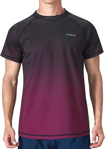 Mens Swim Shirts UPF 50+ Sun Protection Quick Dry SPF Rash Guard Outdoor Beach Fishing T Shirts