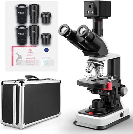 [Dual Power Supply] Vabiooth Lab Compound 5MP Camera Trinocular Microscopes 40X-2500X Magnification with Free Software-Capturing Image, Recording Video, Measuring Lengths, Ultra Wide-Field Eyepieces