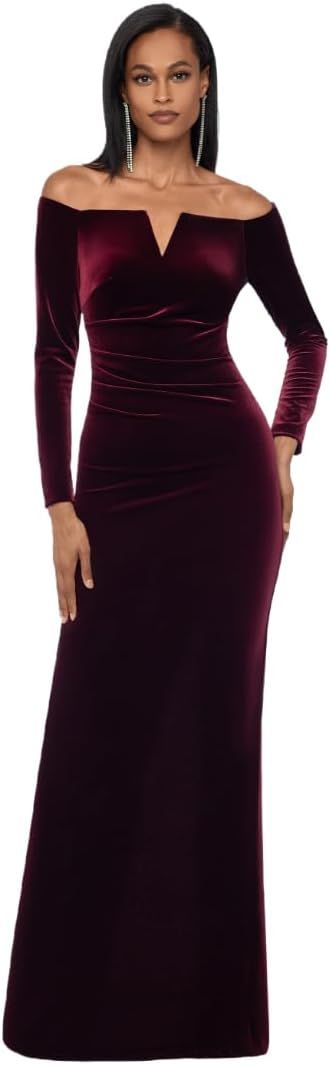 Xscape Women's Off The Shoulder Sweetheart Neckline Long Lace Dress (Standard & Petite)