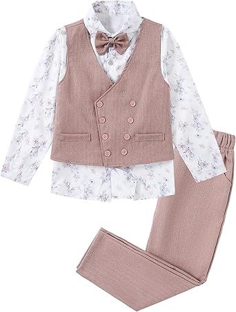 DISAUR Boys Suits Toddler Tuxedo Suit Wedding Ring Bearer Outfit Vest Pants Dress Shirt Bowtie Boutonniere for 2-8 Years
