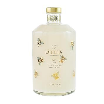 Lollia Wish Bubble Bath, 33.8 fl oz, Vanilla Bean, Rice Flower, Jasmine Leaves, & Sugar Cane, Luxury Hydrating Women's Bubbling Bath Soap, Delicate & Relaxing Scented Skin Care
