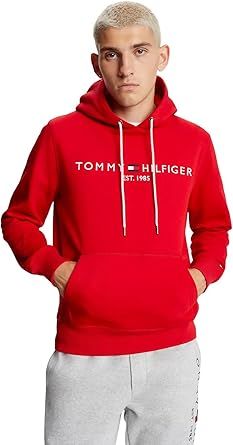 TOMMY HILFIGER Men's Iconic Fleece Embroidered Tommy Logo Pullover Hoodie Sweatshirt Collection 2024, Medium, Black