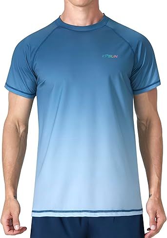 Mens Swim Shirts UPF 50+ Sun Protection Quick Dry SPF Rash Guard Outdoor Beach Fishing T Shirts