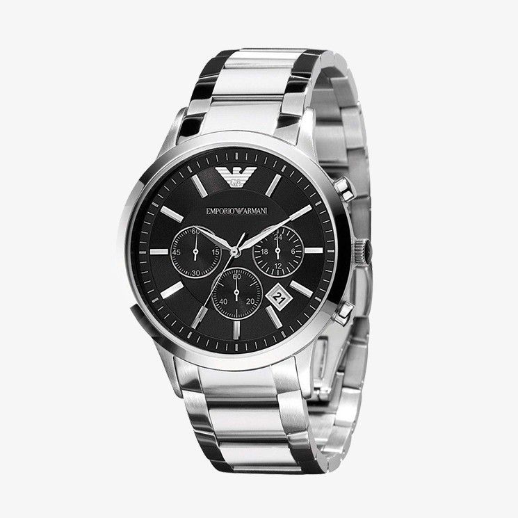 EMPORIO ARMANI นาฬิกาข้อมือผู้ชาย รุ่น AR2434 Classic Chronograph Black Dial Steel - Silver