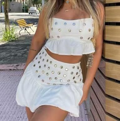 Wuitrie Women 2 Piece Outfits Sleeveless Crop Top Mini High Waisted Pleated Skirt Set for Summer Party Club Going Out