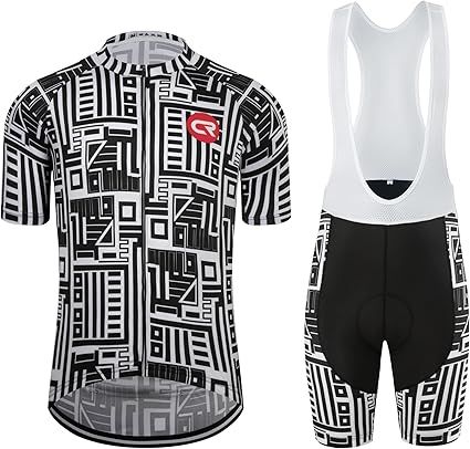 CR Men's Cycling Jersey Set Road Bike Jersey Zipper Pocket Short Sleeves Cycling Kits Bib Shorts 3D Padded