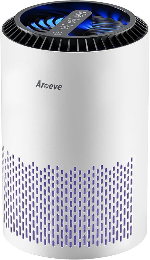 AROEVE Air Purifiers for Bedroom Home, Air Purifier For Smoke Pollen Dander Hair Smell Air Cleaner with Sleep Mode Speed Control For Bedroom Office, MK01- White(Available for California)