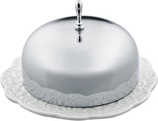 Alessi "Dressed" Butter Dish in Porcelain With Lid in 18/10 Stainless Steel Mirror Polished, White