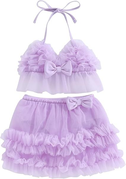Yccutest Infant Baby Girl Flower Swimsuit 3Pcs Halter Triangle Tops Ruffle Bottoms Sun Hat Bikini Set Bathing Suit Swimwear