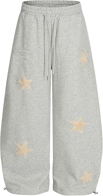 Aelfric Eden Star Applique Baggy Barrel Sweatpants Wide Leg Elastic Waisted Sweat Pants Y2K Casual Lantern Trouser