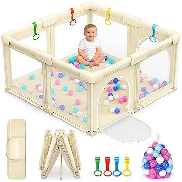OCATO Baby Foldable Playpen: Playpen for Babies and Toddlers Baby Play Pen Gate Portable Playpen Fence Indoor Outdoor Kids Safety Area Travel Play Yard Babies Essentials Pack n Plays (50" × 50")