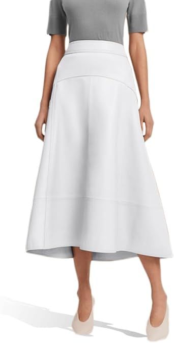 Jild Real Lambskin Leather Skirts for Women High Waist Classical Mid Length Going Out Skirt with Stylish Patchwork