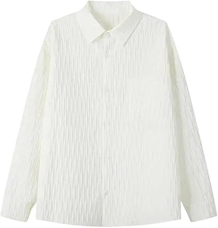 Dvbfufv Men Long-Sleeved Shirts Korean Comfortable Blouses Casual Loose Single Breasted Textured Shirt