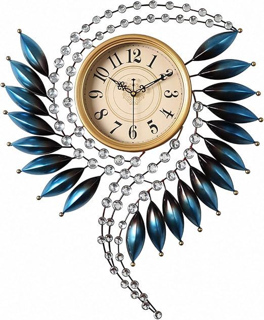 Crystal Metal Wall Clock Silent Non Ticking - 26"×21" Quality Quartz Battery Operated, Decorative for Kitchen, Living Room, Bedroom, Bathroom, Bedroom, Office