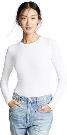 Enza Costa Women’s Stretch Silk Rib Fitted Long Sleeve Crew Neck Top