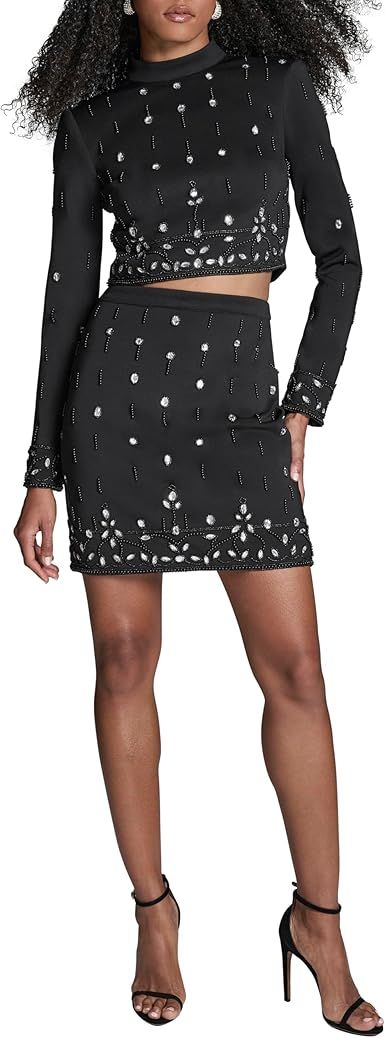 BCBG Womens Long Sleeve Mock Neck Mini Skirt Two Piece Set