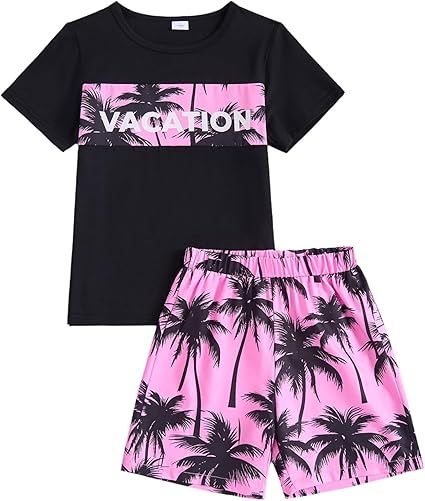 Boy Clothes Kids Boy's Summer Outfits Shorts Sleeve Crewneck T Shirt Tops Tees Shorts Sets Boy's 2 Piece Outfits